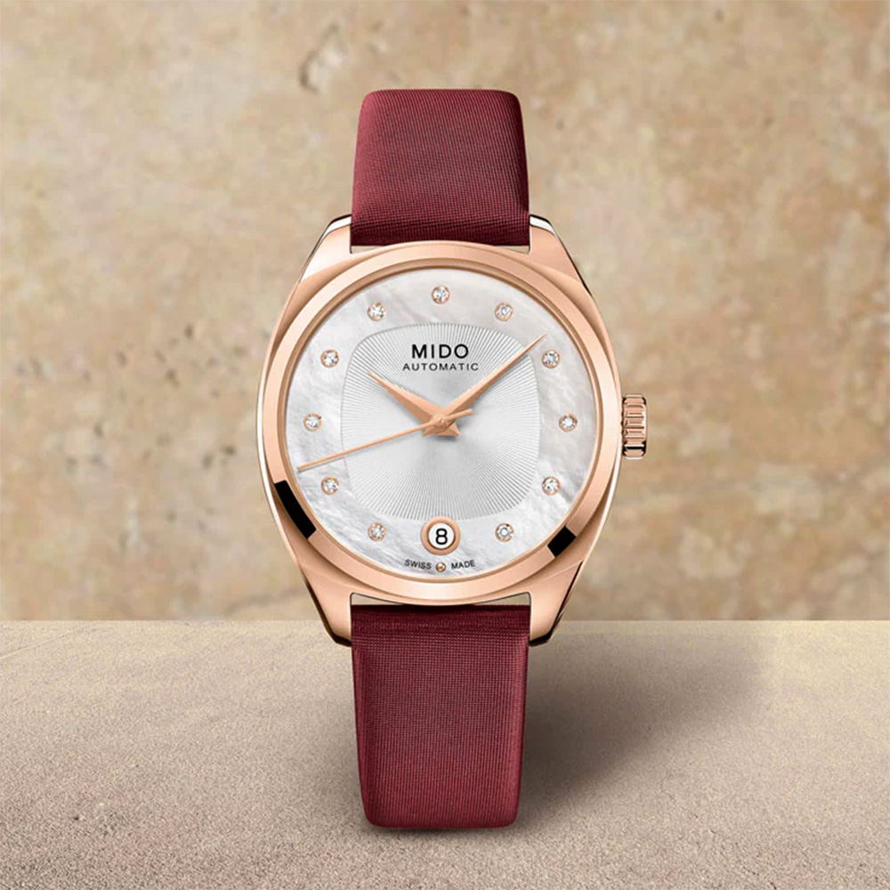 MIDO 美度 Belluna 特別版真鑽機械女錶 套錶組-勃根地紅色/33mm M0243073711600
