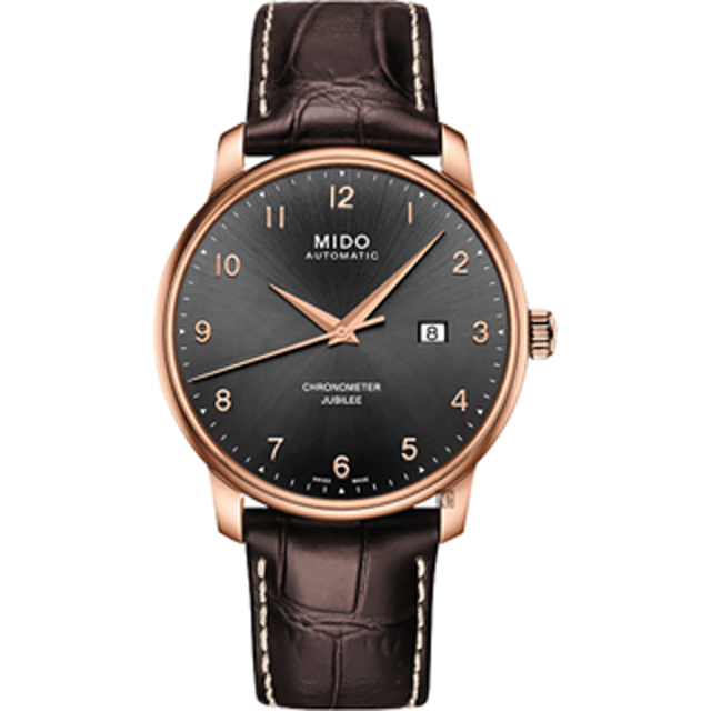 MIDO美度 Baroncelli 永恆系列天文台認證機械錶-玫瑰金框x咖啡/42mm M0376083606200