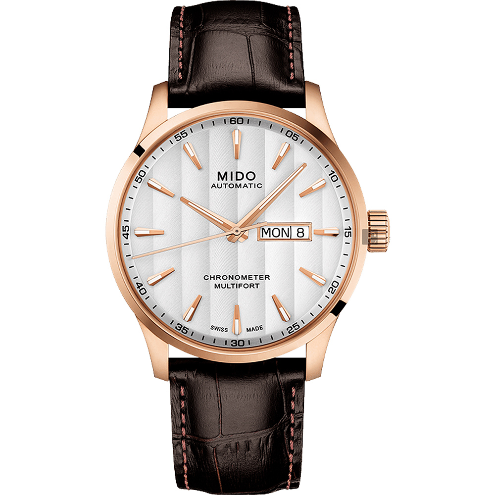 MIDO 美度 Multifort 先鋒系列80小時天文台矽游絲機械錶-玫塊金框x42mm M0384313603100