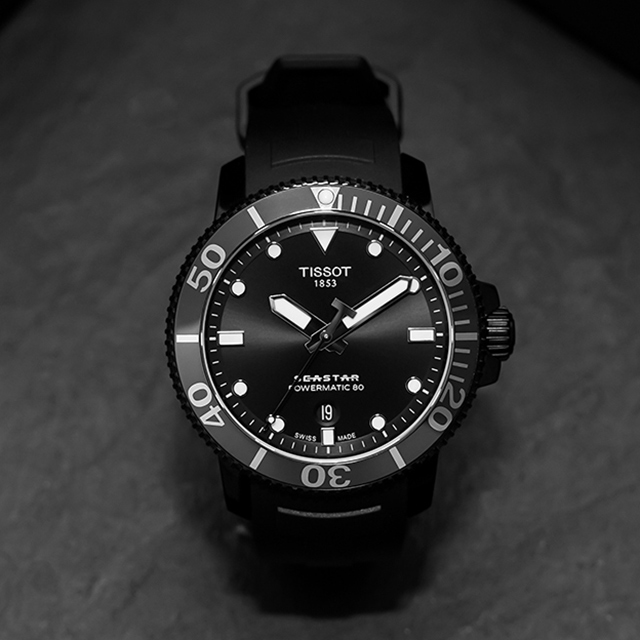 TISSOT 天梭 Seastar 海洋之星陶瓷潛水機械錶-PVD黑/43mm T1204073705100
