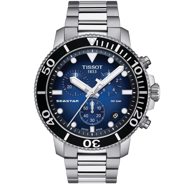 TISSOT 天梭 Seastar 1000海洋之星三眼計時300米潛水錶/藍/45.5mm/T1204171104101