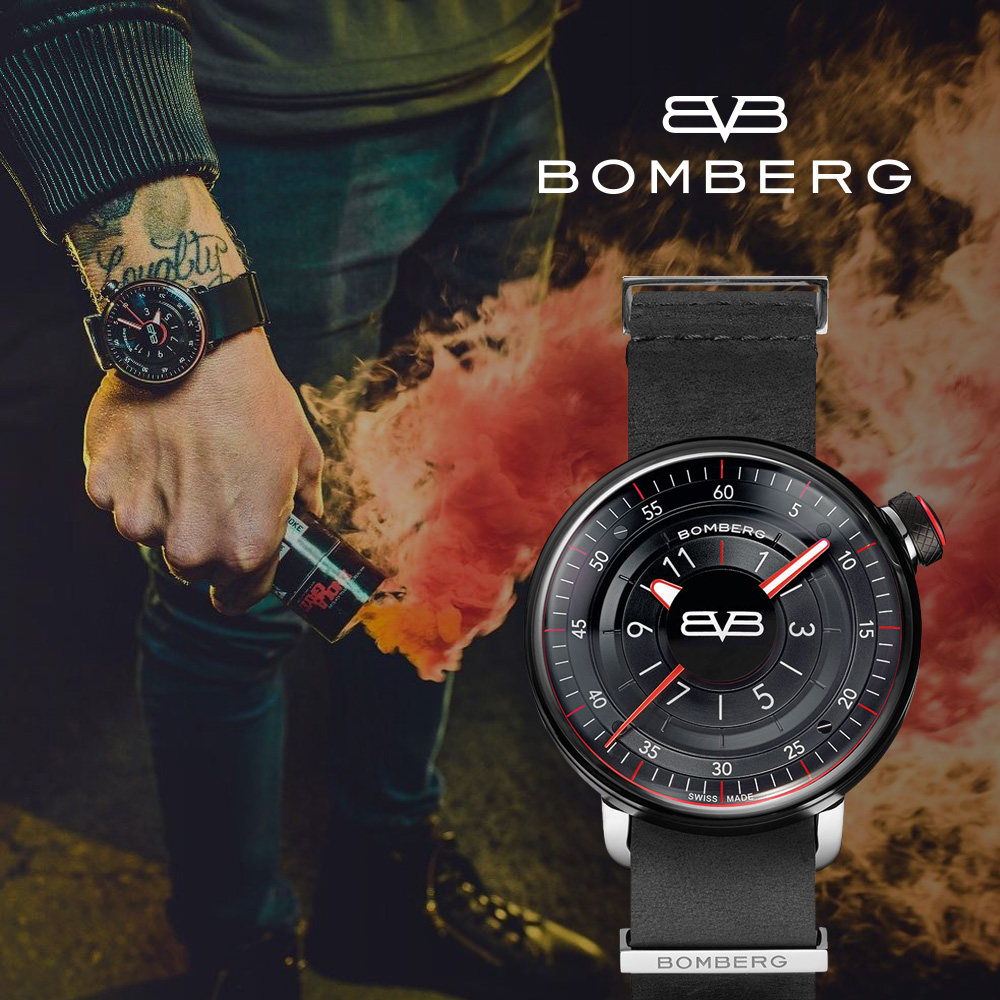 BOMBERG【炸彈錶】BB-01系列 黑紅皮帶錶款