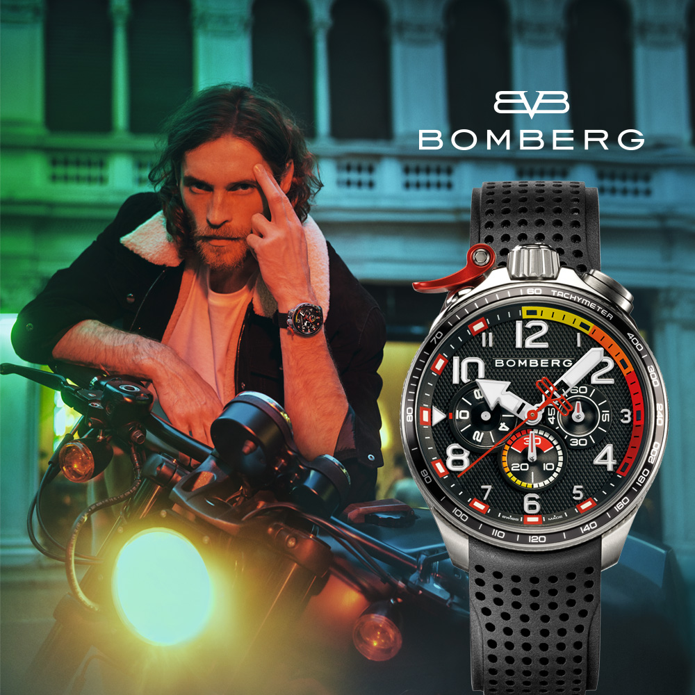 BOMBERG【炸彈錶】BOLT-68 系列 全鋼黑面XL賽車計時碼錶