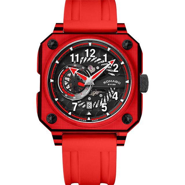 ROMAGO 碳霸系列 超級碳纖自動機械腕錶 - 紅色/46.5mm RM097-RD