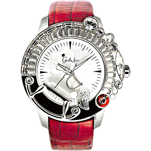 Galtiscopio迦堤 童真木馬系列 創作夢幻手錶-白x紅錶帶/50mm LG1SS227RLS
