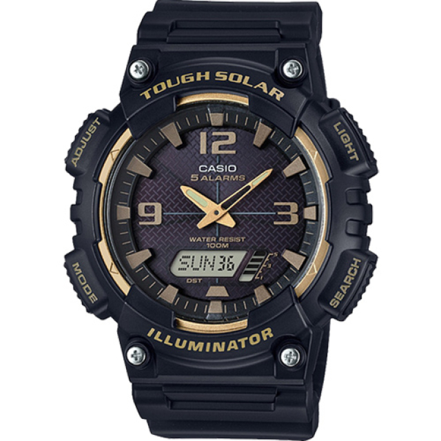 CASIO 環保太陽能數字雙顯設計腕錶-黑金(AQ-S810W-1A3VDF)