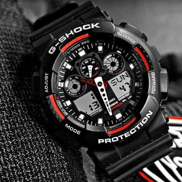 G-SHOCK 數位指針雙顯運動錶-黑x紅/55mm