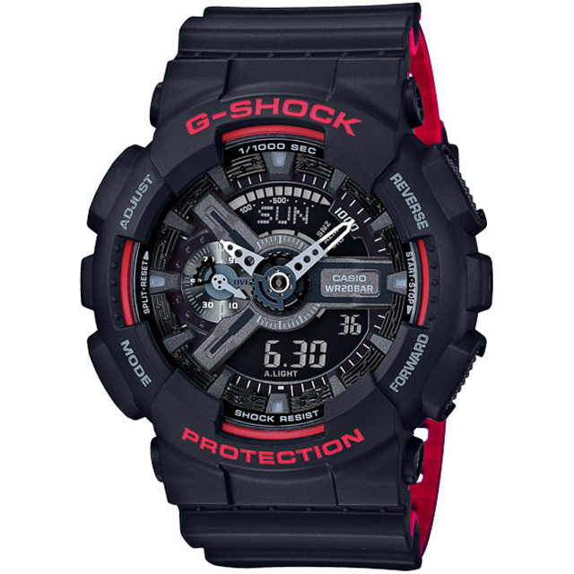 【CASIO】G-Shock 絕對強悍雙顯電子錶 (黑/紅 GA-110HR-1A)
