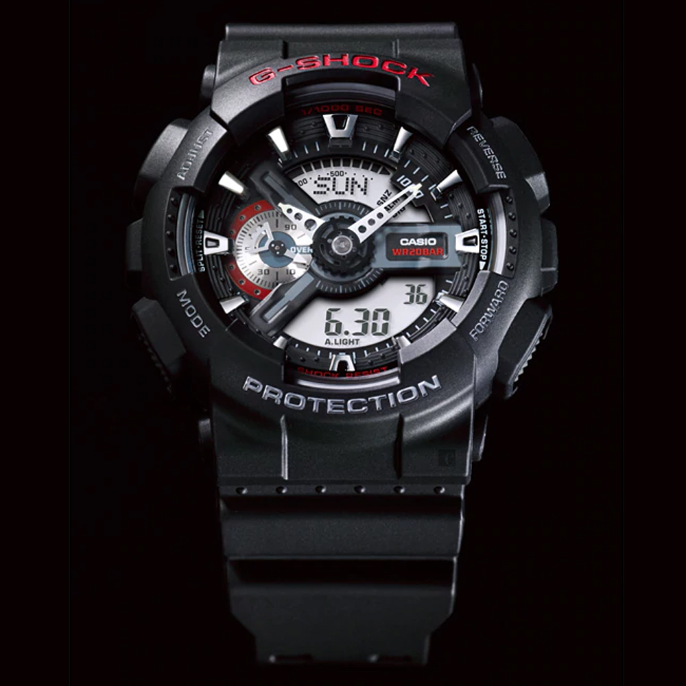 CASIO 卡西歐 G-SHOCK 經典紅黑重機雙顯手錶-55mm GA-110-1A