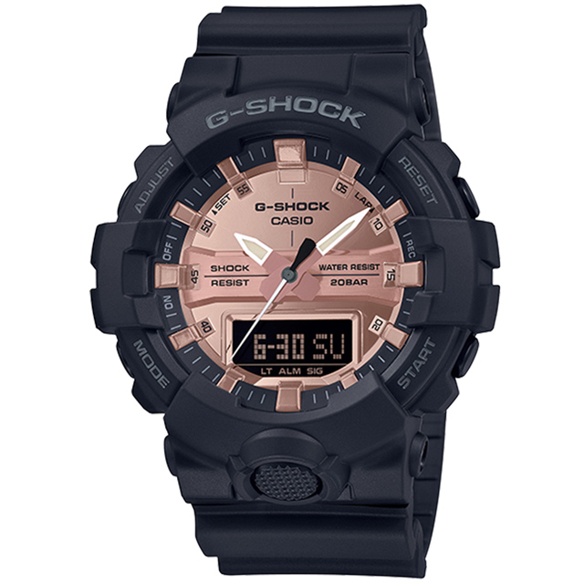 CASIO G-SHOCK 玫瑰金系列雙顯計時錶/GA-800MMC-1A