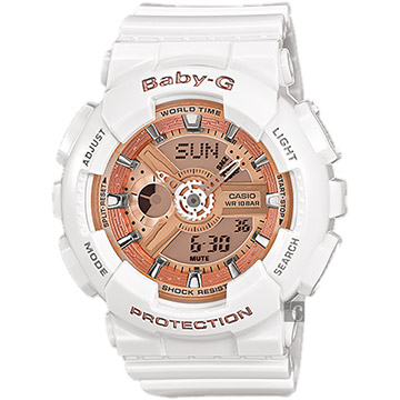 CASIO 卡西歐 Baby-G 人氣經典率性手錶-玫瑰金x白 BA-110-7A1