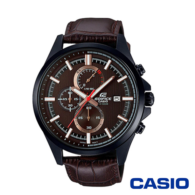 CASIO卡西歐 商務質感線條皮革男腕錶-咖啡x47mm EFV-520BL-5A