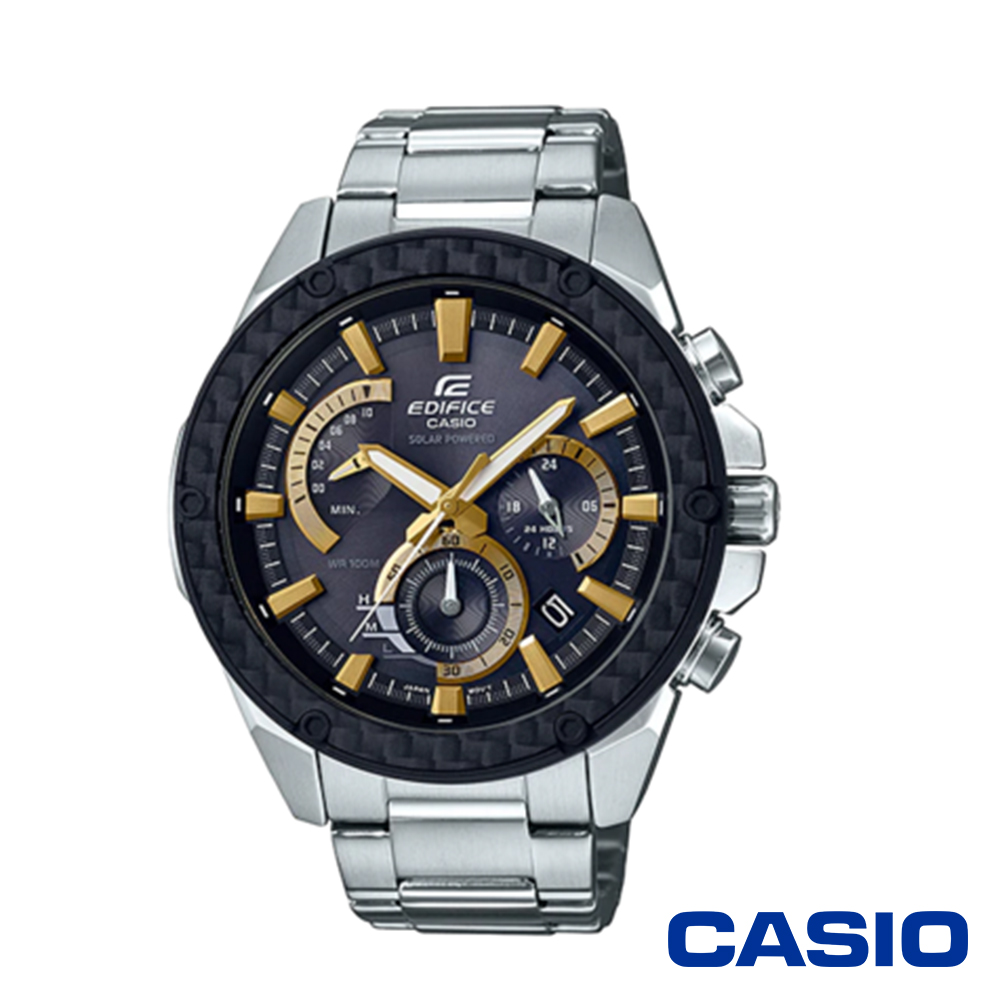CASIO卡西歐 小格紋重金屬太陽能時計男腕錶-黃x48mm EQS-910D-1B
