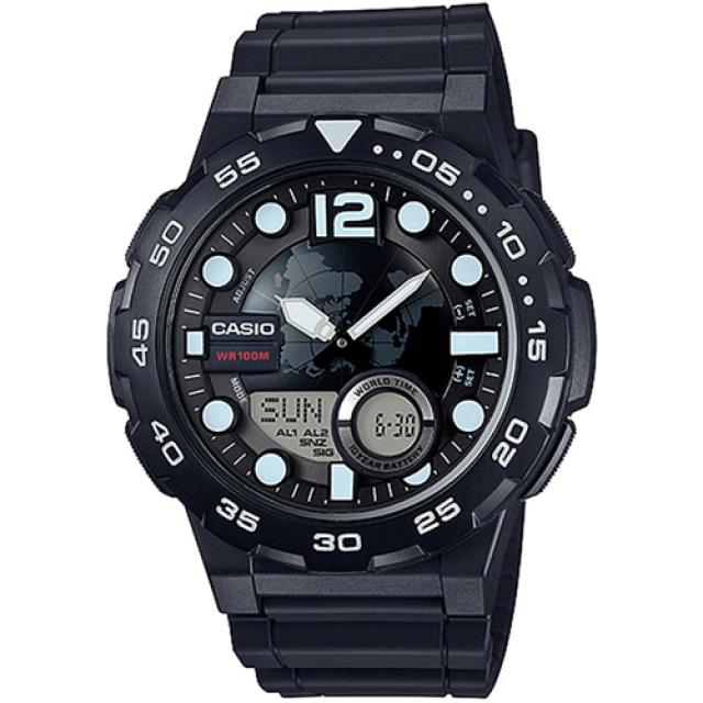 CASIO 十年電力時尚電子錶-黑(AEQ-100W-1AVDF)