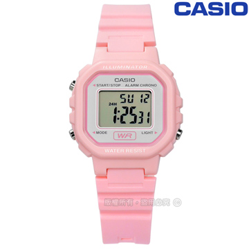 CASIO / LA-20WH-4A1 / 卡西歐輕巧復古LED計時防水鬧鈴橡膠手錶 粉色 29mm