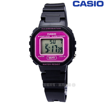 CASIO / LA-20WH-4A / 卡西歐輕巧復古LED計時防水鬧鈴橡膠手錶 桃紅x黑 29mm