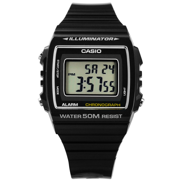 CASIO / W-215H-1A / 卡西歐 計時碼錶 LED照明 鬧鈴 電子數位 橡膠手錶 黑色 38mm