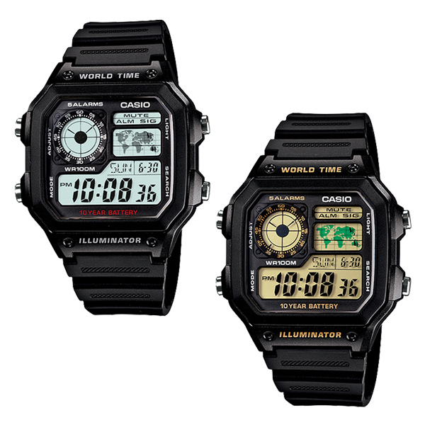 CASIO 卡西歐 AE-1200WH 低調方形款世界地圖多時區顯示電子膠錶