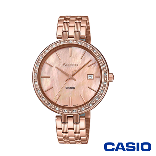 CASIO卡西歐 奢華耀眼風采女腕錶-玫瑰金色x26mm SHE-4052PG-4A