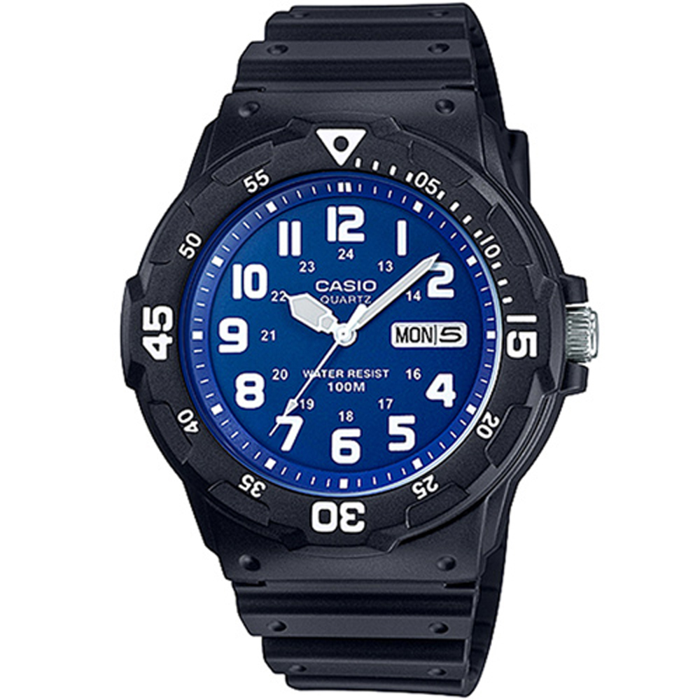 CASIO 簡潔三針設計潛水風腕錶-藍面(MRW-200H-2B2VDF)