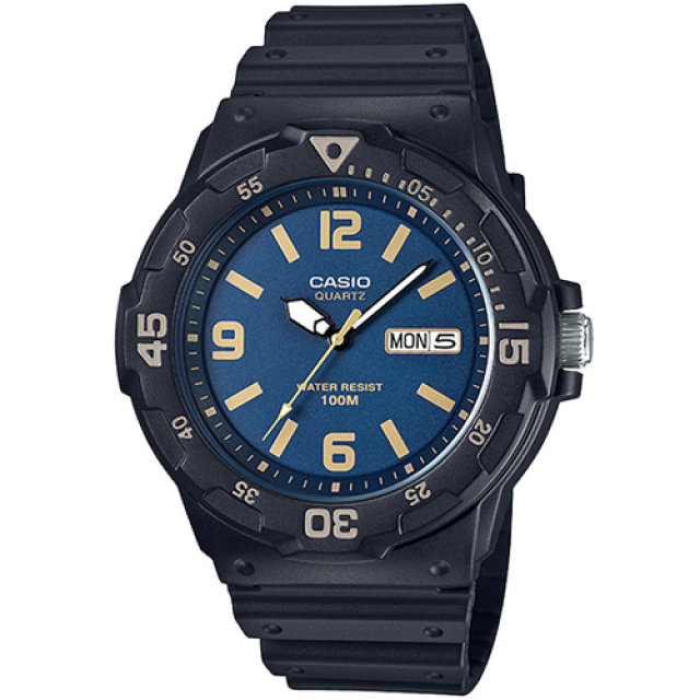 CASIO 簡潔三針設計潛水風腕錶-黑x藍(MRW-200H-2B3VDF)
