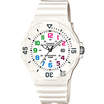 CASIO 卡西歐 迷你運動風指針手錶-彩色x白 LRW-200H-7BVDF