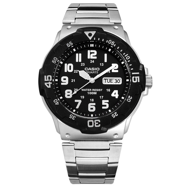 CASIO / MRW-200HD-1B / 卡西歐 潛水風 防水100米 星期日期 數字刻度 不鏽鋼手錶 黑色 43mm