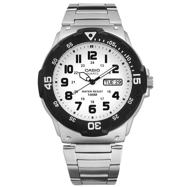 CASIO / MRW-200HD-7B / 卡西歐 潛水風 防水100米 星期日期 數字刻度 不鏽鋼手錶 白色 43mm