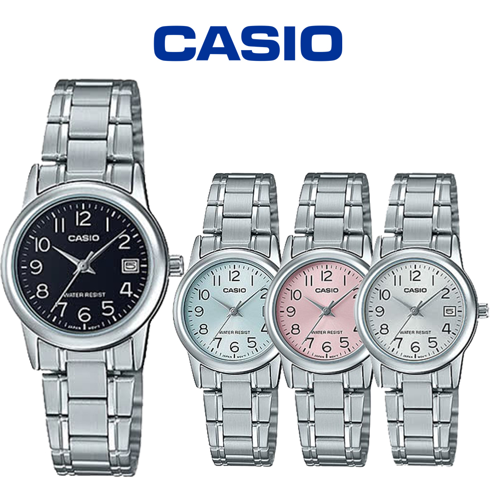 CASIO 卡西歐 LTP-V002D 簡約數字小錶面日期顯示鋼帶錶
