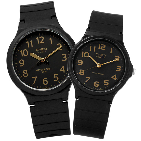 CASIO / MW-240-1B2.MQ-24-1B2 / 卡西歐 簡潔復刻 數字時標 橡膠手錶 情侶對錶 黑金色 42mm+33mm
