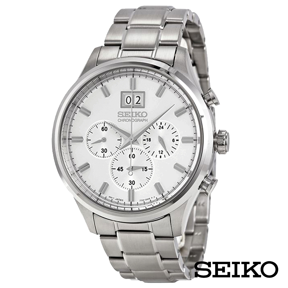 SEIKO精工 潔白生活提案三眼石英腕錶-白面x42.5mm SPC079P1