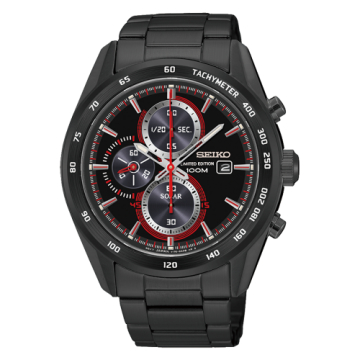 SEIKO Criteria時尚率性太陽能計時腕錶/黑紅x黑鋼/V176-0AM0R