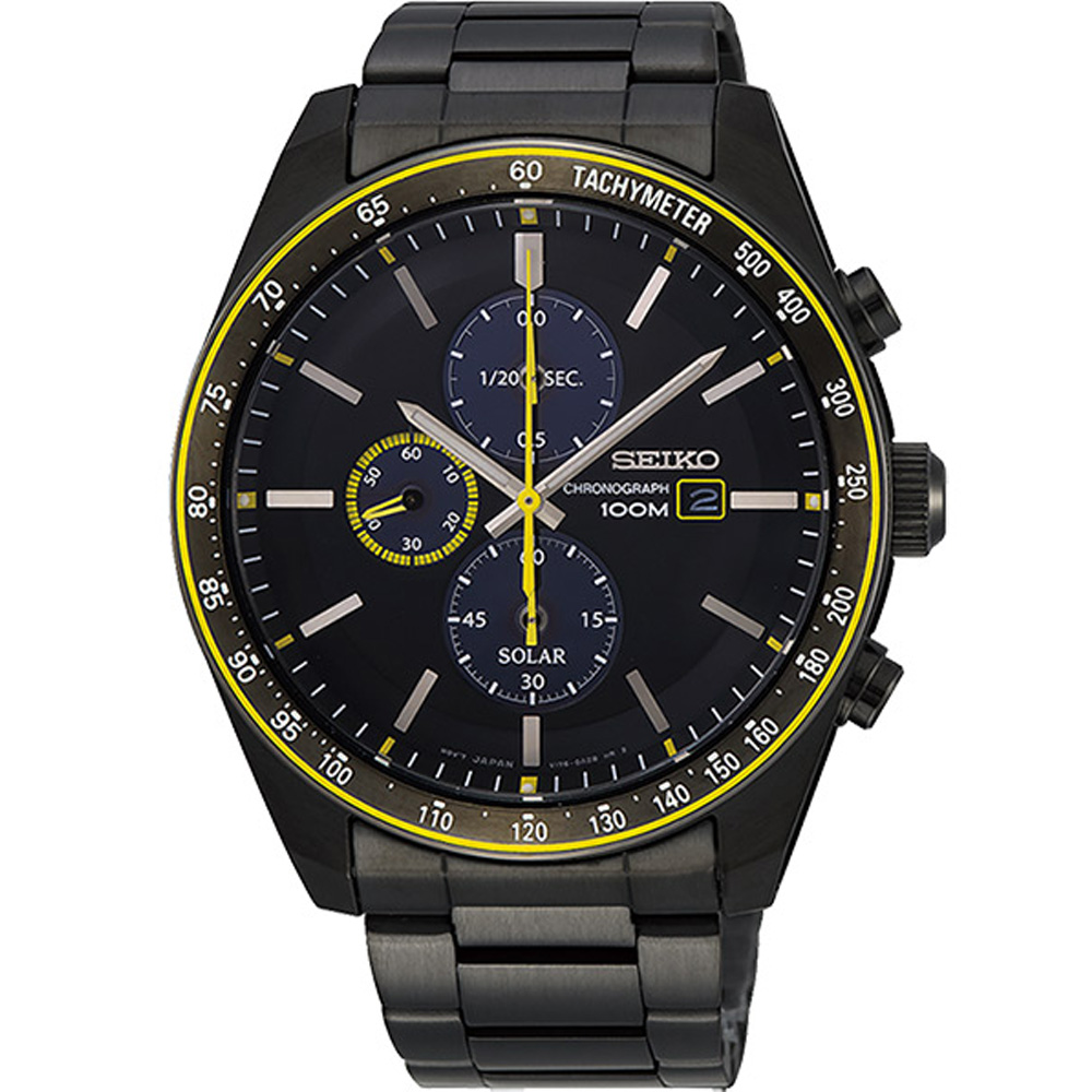 精工SEIKO潮流時尚太陽能計時腕錶 V176-0AZ0SD SSC729P1 黑黃