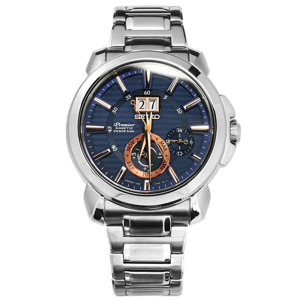 SEIKO 精工 / 7D56-0AH0B.SNP163J1 / Premier 人動電能 萬年曆 藍寶石水晶玻璃 不鏽鋼手錶 藍色 42mm