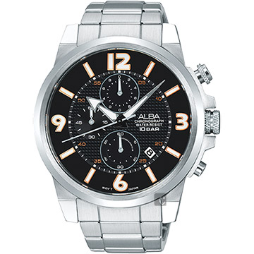 ALBA ACTIVE 限定型男三眼計時腕錶-黑/45mm VD57-X084D(AM3365X1)