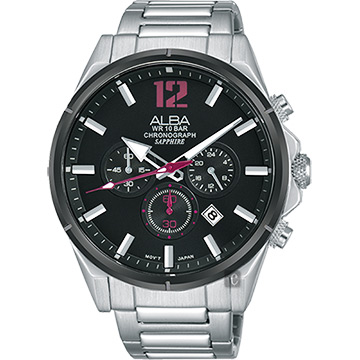 ALBA 雅柏 ACTIVE 活力運動計時手錶-黑x銀/43mm VD53-X297D(AT3D31X1)