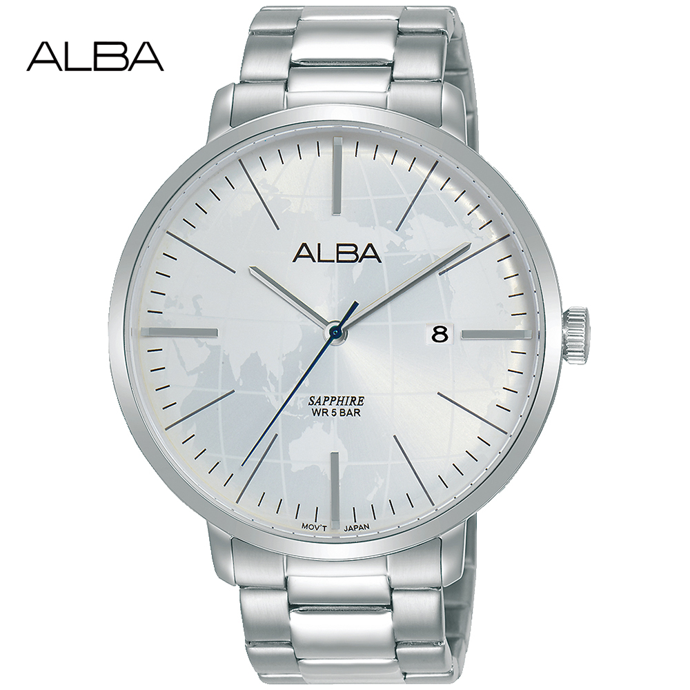ALBA 雅柏 世界地圖時尚腕錶/銀/43mm (VJ42-X296S/AS9K59X1)