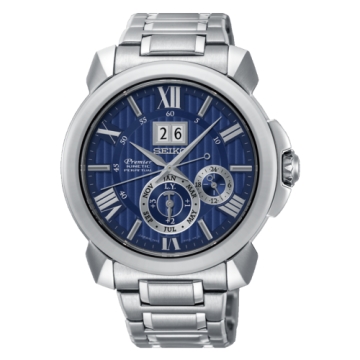 SEIKO 精工/Premier 紳仕人動電能自動追時萬年曆腕錶/藍/SNP147J1/7D56-0AE0B