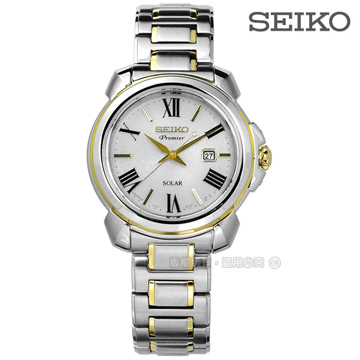 SEIKO 精工 / V137-0CT0G.SUT346J1 / Premier藍寶石水晶太陽能日期不鏽鋼手錶 銀色 31mm