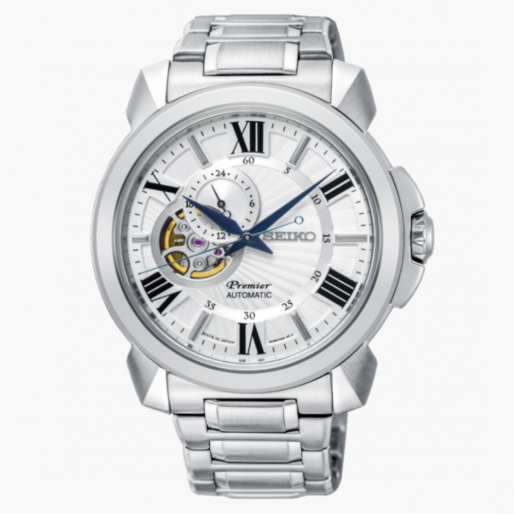 SEIKO Premier 羅馬鏤空設計機械時尚腕錶/銀白/4R39-00S0S