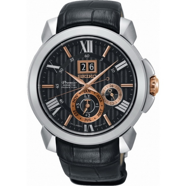 【SEIKO】精工 Premier 人動電能萬年曆時尚腕錶 SNP149J2@7D56-0AE0E 皮帶 黑 43mm