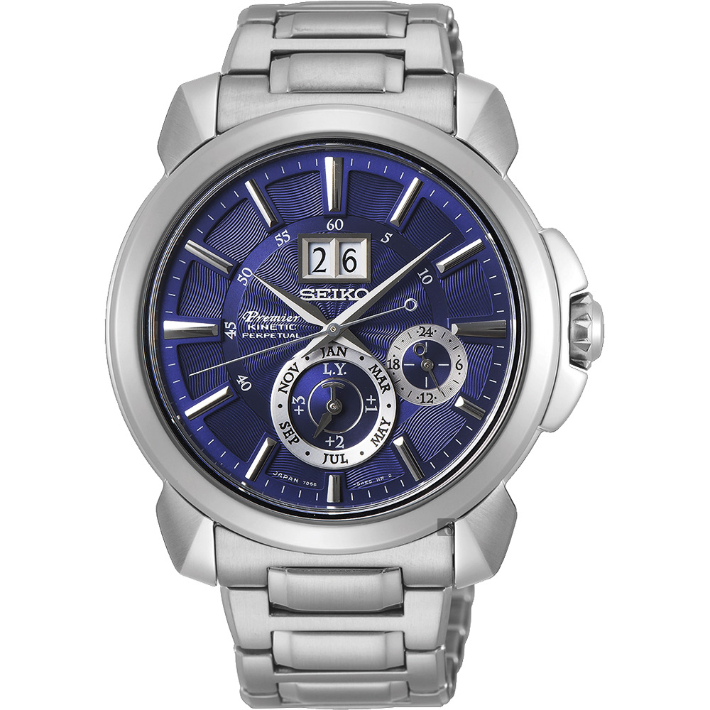 SEIKO 精工Premier人動電能萬年曆手錶-藍x銀色 7D56-0AG0B(SNP161J1)