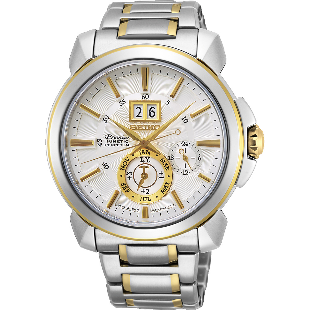 SEIKO 精工Premier人動電能萬年曆手錶-銀x雙色 7D56-0AG0K(SNP166J1)