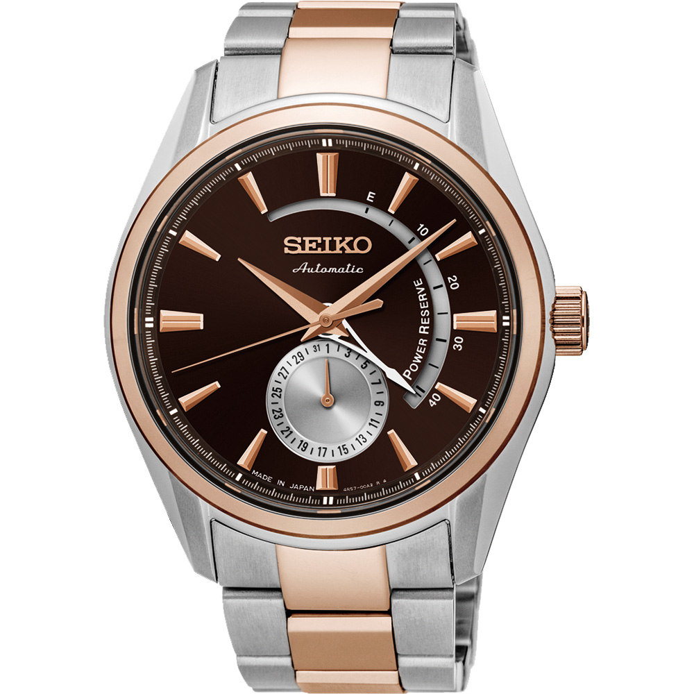 SEIKO PRESAGE 4R57 動力儲存機械腕錶-黑x玫瑰金/42mm 4R57-00A0P(SSA308J1)