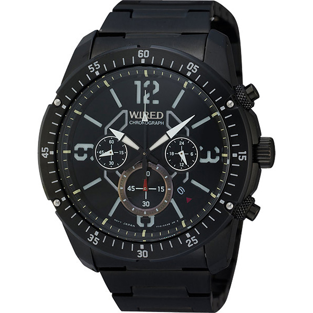 WIRED 飛越邊際 三眼計時腕錶(IP黑/46mm) 7T12-X001SD/AW8003X1
