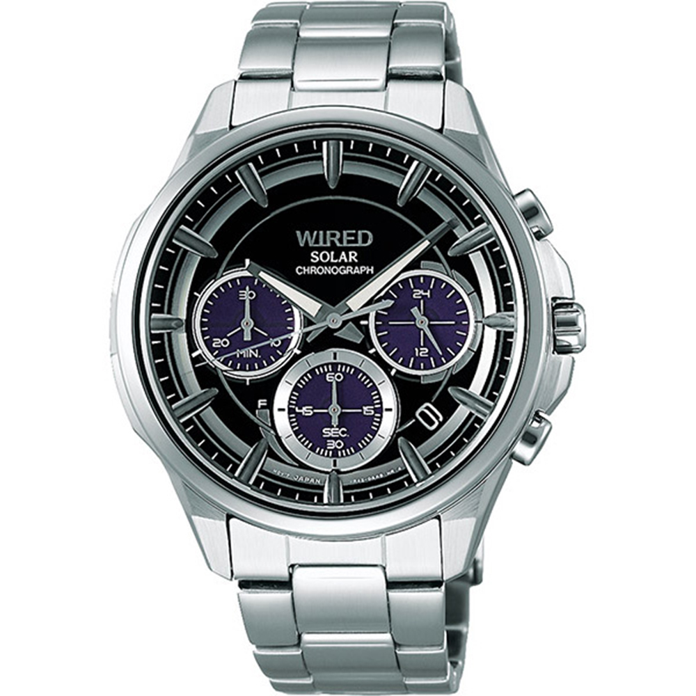 WIRED 涉谷潮流 三眼計時腕錶(藍/42mm) VR42-0AA0B/AGAD071J