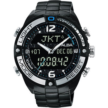 ALBA 雅柏 W兩個世界雙顯腕錶-黑/44mm N021-X002SD(AZ4015X1)