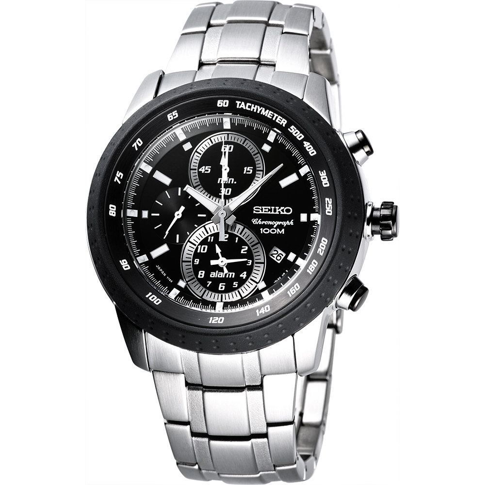 SEIKO 多功能鬧鈴計時腕錶-黑/46mm 7T62-0HL0D(SNAB51J1)
