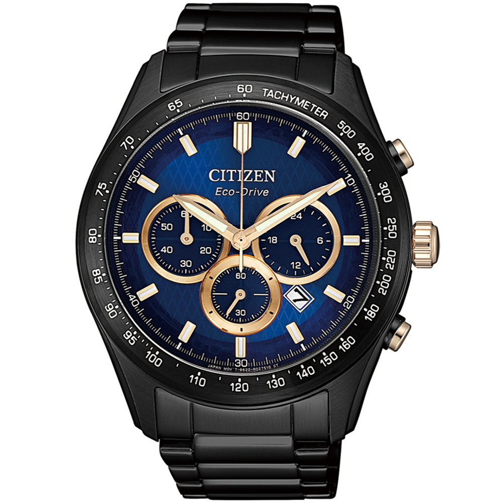 CITIZEN 星辰 亞洲限定款光動能三眼計時腕錶/藍/43mm/CA4458-88L