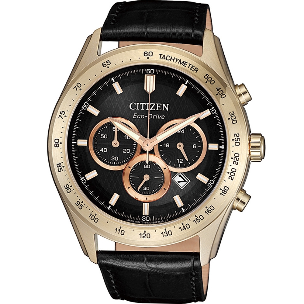 CITIZEN 準確時刻三眼計時光動能皮帶腕錶CA4453-14E